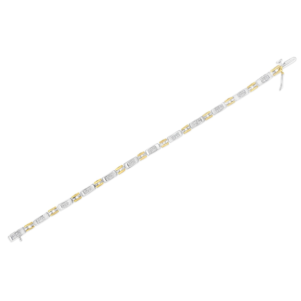 10K Two-Tone Gold Princess Cut Diamond Geo Link Bracelet (1.00 cttw, H-I Color, SI1-SI2 Clarity)