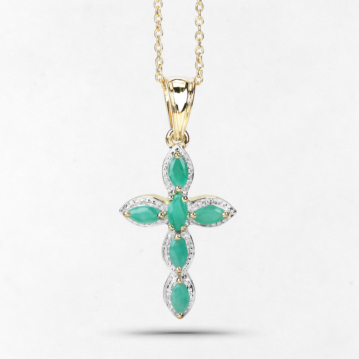 18K Yellow Gold Plated 0.84 Carat Genuine Emerald .925 Sterling Silver Pendant