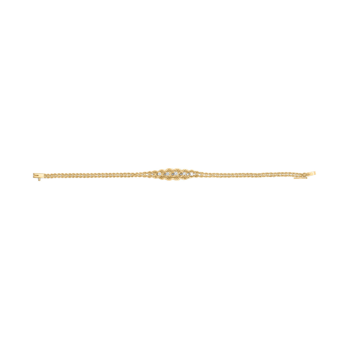 10K Yellow Gold 1/4 Cttw Round-Cut Diamond Basket Weave Rope Chain Style 7" Bracelet (H-I Color, I1-I2 Clarity)