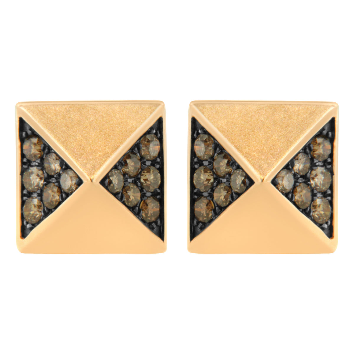 14K Rose Gold 1/4 Cttw Brown Diamond Pyramid Stud Earring (Brown Color, SI1-SI2 Clarity)