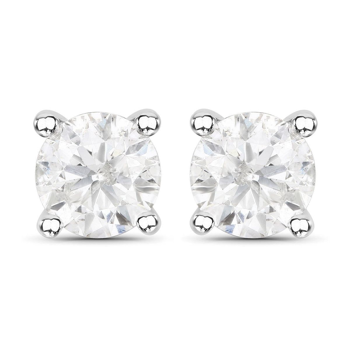 1.02 Carat Genuine White Diamond 14K White Gold Earrings