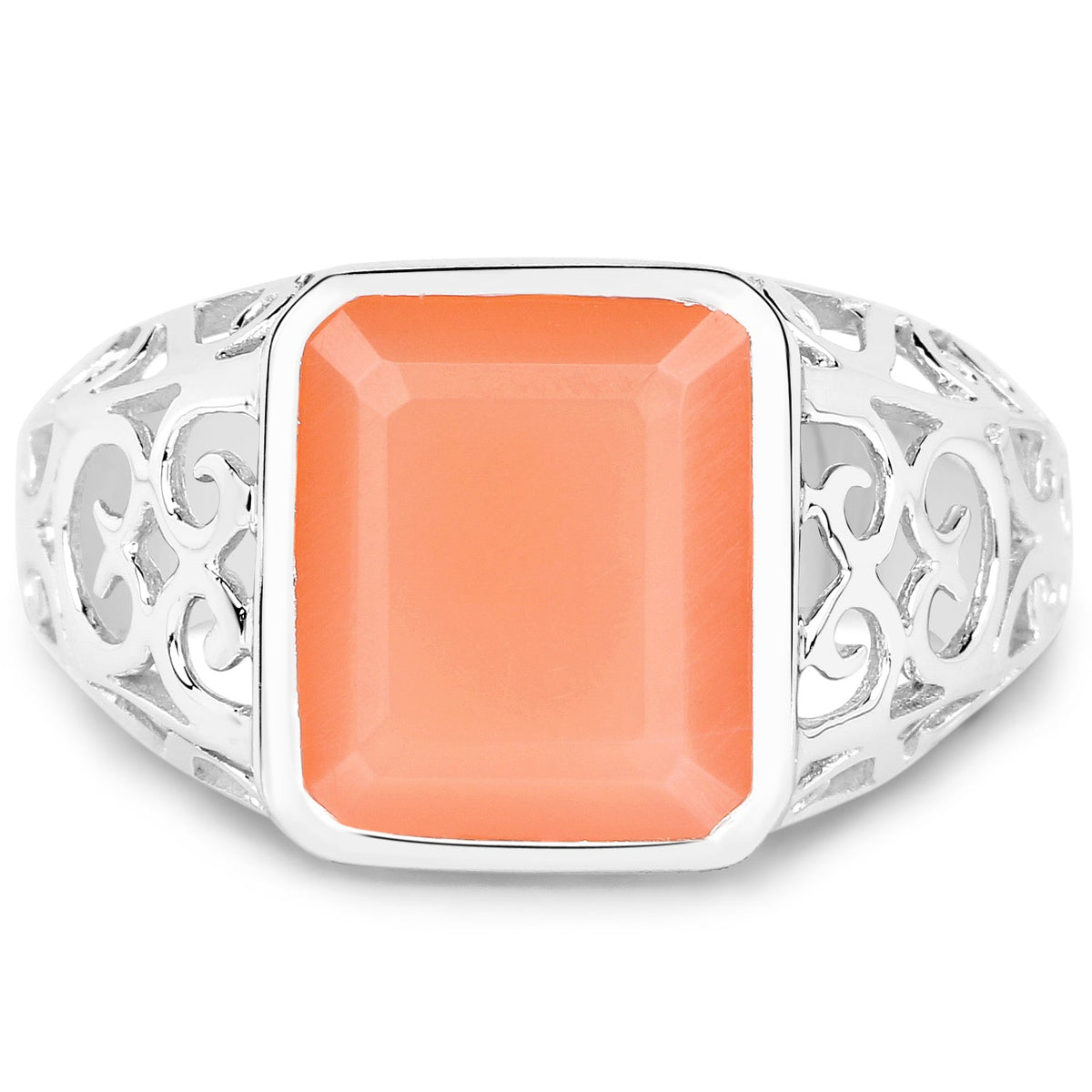 5.75 Carat Genuine Peach Moonstone .925 Sterling Silver Ring