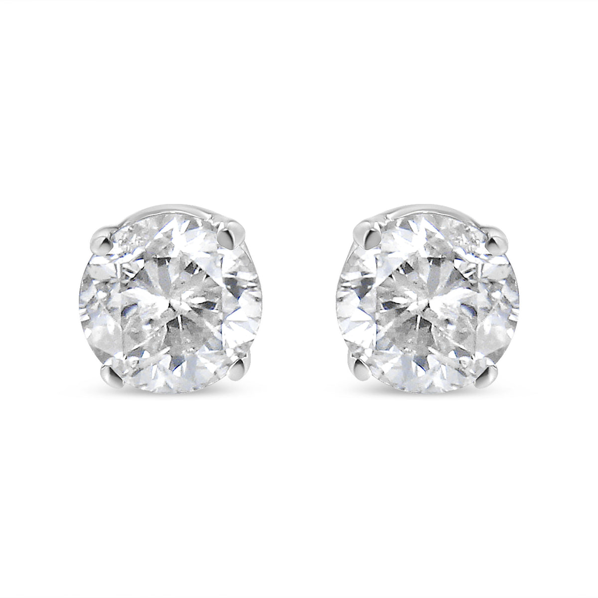 AGS Certified 14K White Gold 1.0 Cttw 4-Prong Set Brilliant Round-Cut Solitaire Diamond Push Back Stud Earrings (E-F Color, SI2-I1 Clarity)
