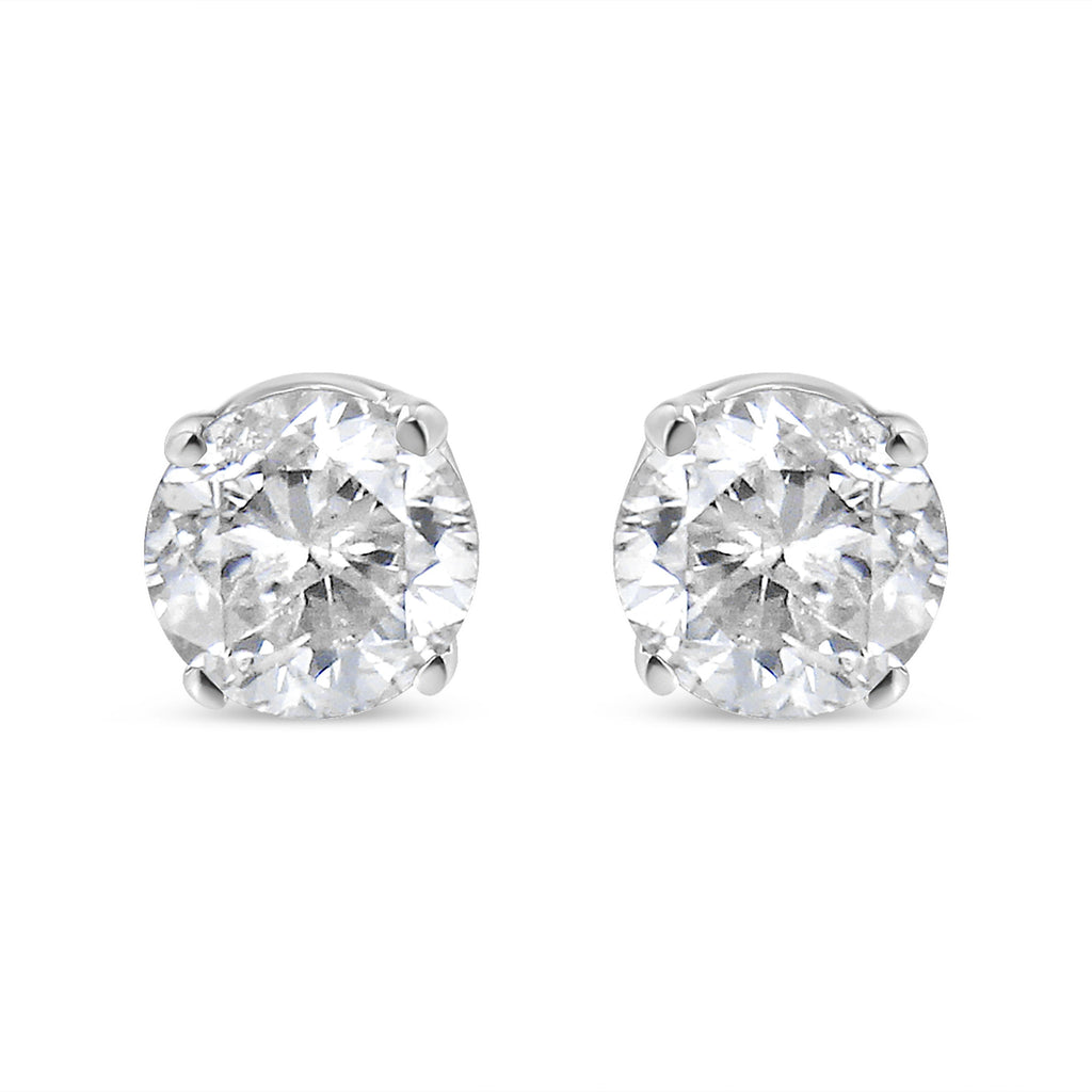 14K White Gold 1.00 Cttw Round Brilliant-Cut Near Colorless Diamond Classic 4-Prong Stud Earrings (H-I Color, I1-I2 Clarity)