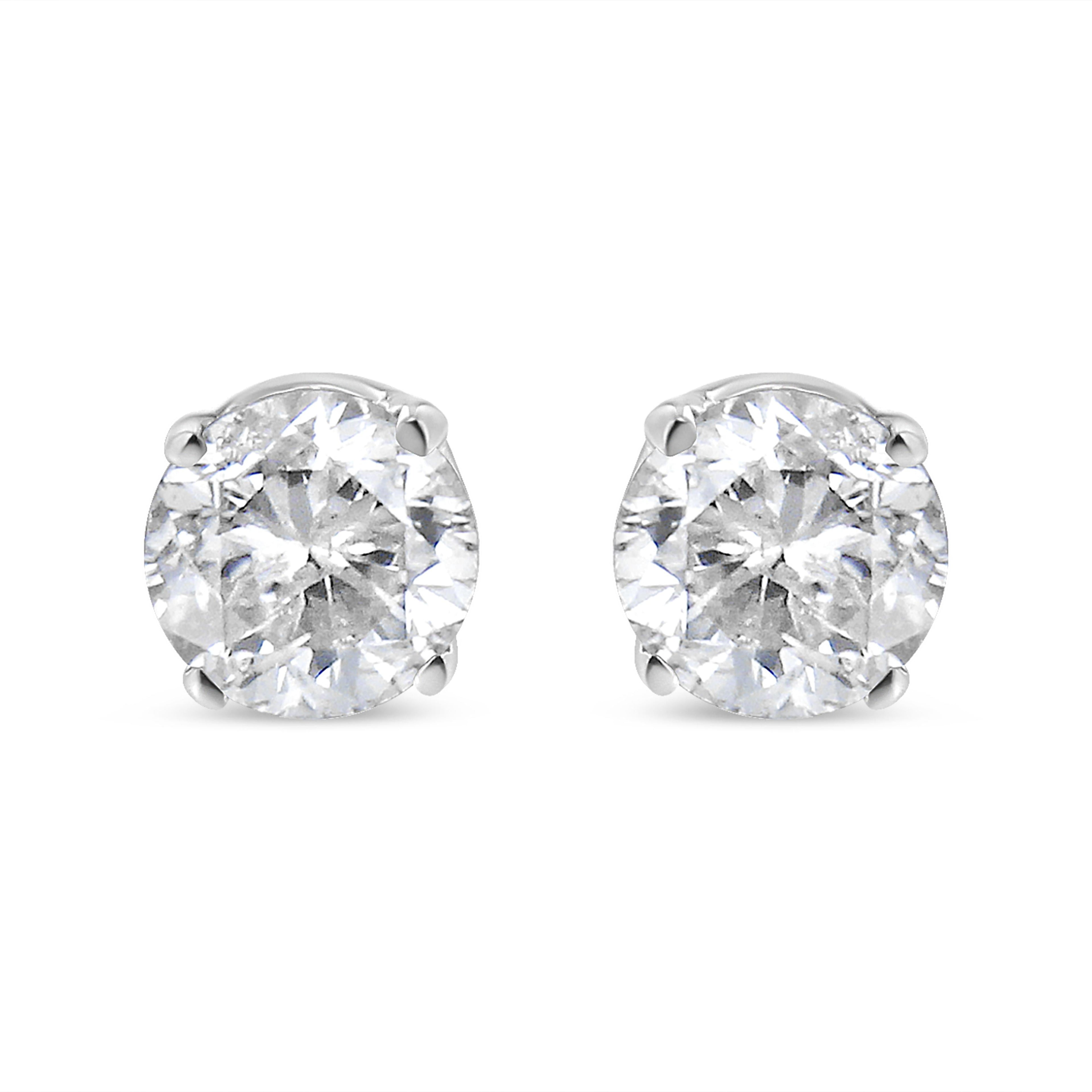 14K White Gold 3/4 Cttw Round Brilliant-Cut Near Colorless Diamond Classic 4-Prong Stud Earrings (H-I Color, SI1-SI2 Clarity)