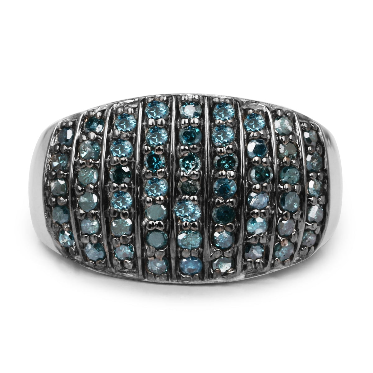 0.83 Carat Genuine Blue Diamond and White Diamond .925 Sterling Silver Ring
