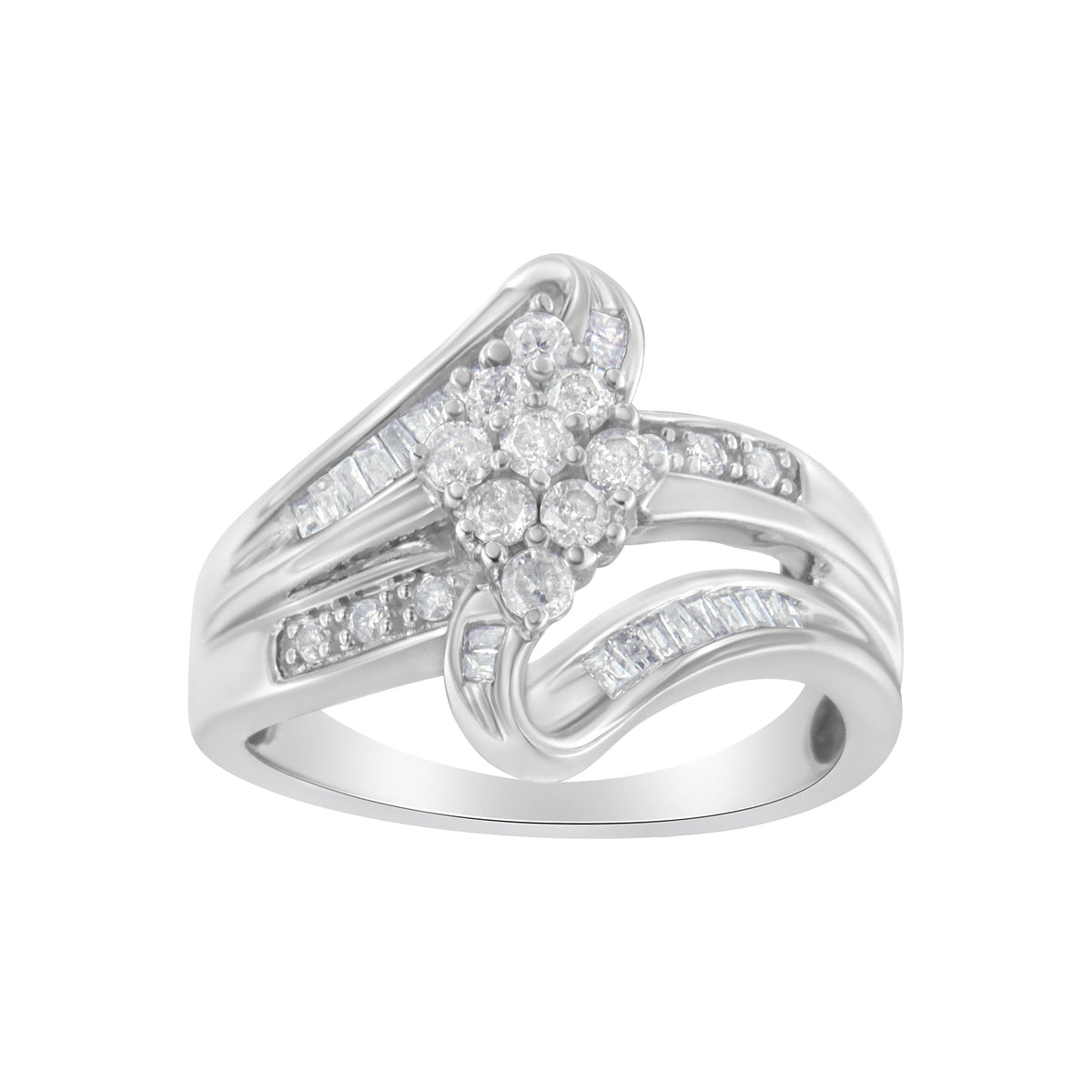 10K White Gold 1/2 cttw Diamond Cluster Ring (H-I Clarity, I2-I3 Color) - Size 6