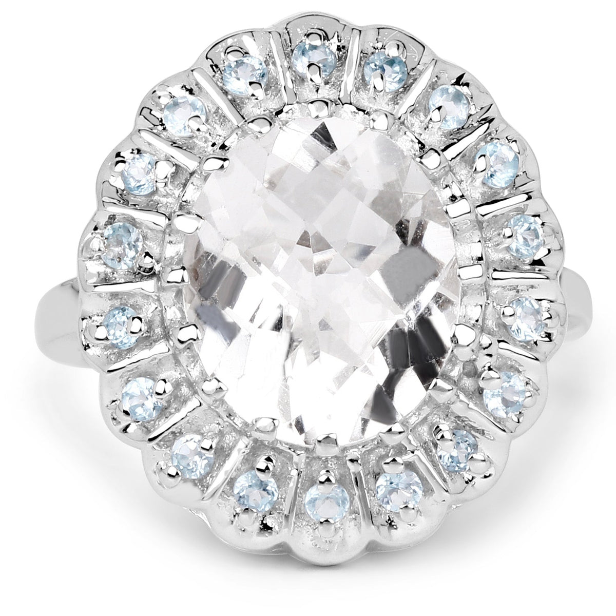 5.90 Carat Genuine Crystal Quartz and Swiss Blue Topaz .925 Sterling Silver Ring