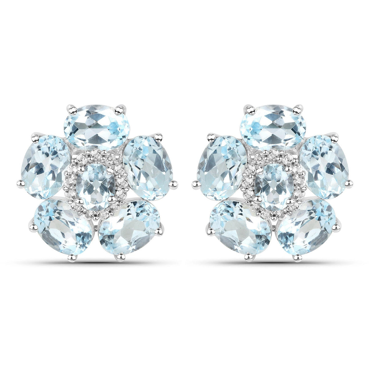 18K White Gold Plated 10.48 Carat Genuine Blue Topaz and White Topaz .925 Sterling Silver Earrings