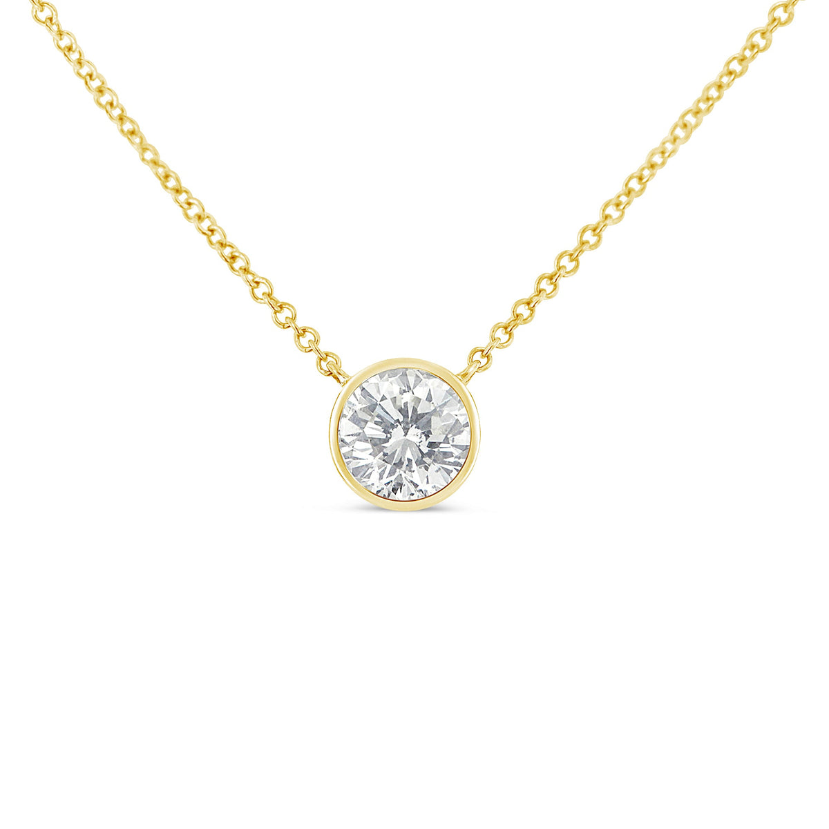 10K Yellow Gold 1/3 Carat Round Brilliant-Cut Diamond Modern Bezel-Set Solitaire 16"-18" Pendant Necklace (H-I Color, SI2-I1 Clarity)