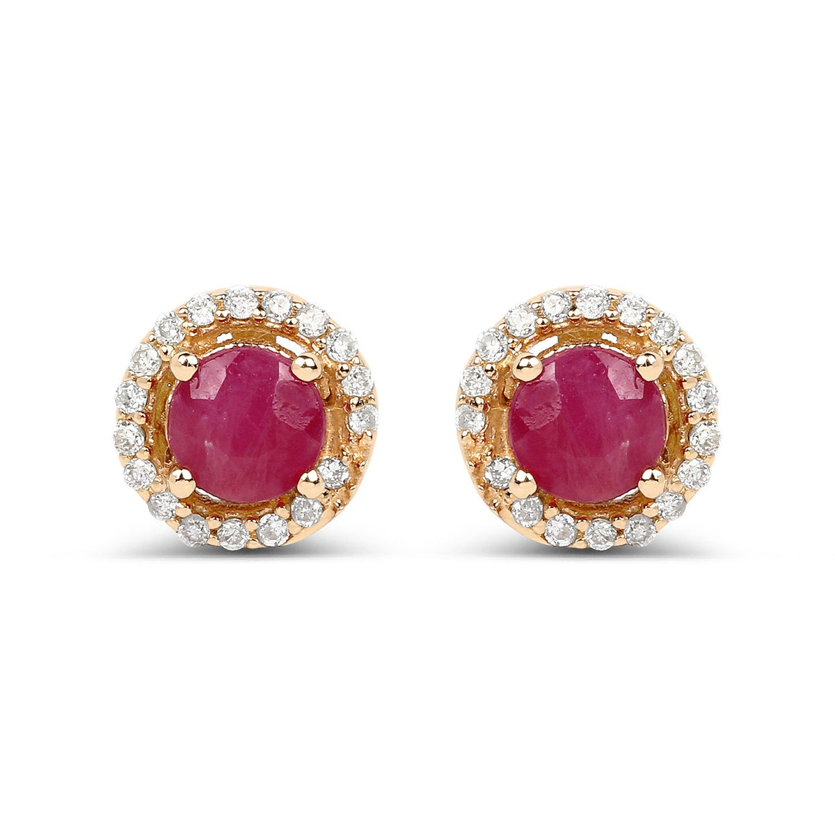 0.71 Carat Genuine Ruby and White Diamond 14K Yellow Gold Earrings