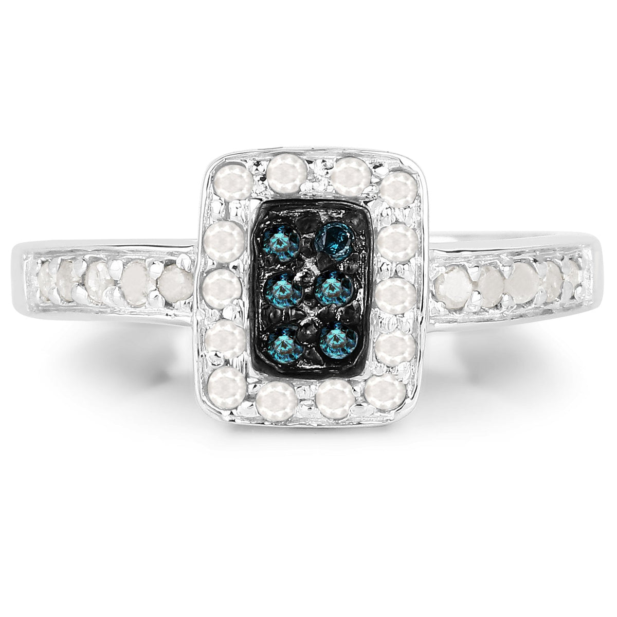 0.36 Carat Genuine Blue Diamond and White Diamond .925 Sterling Silver Ring