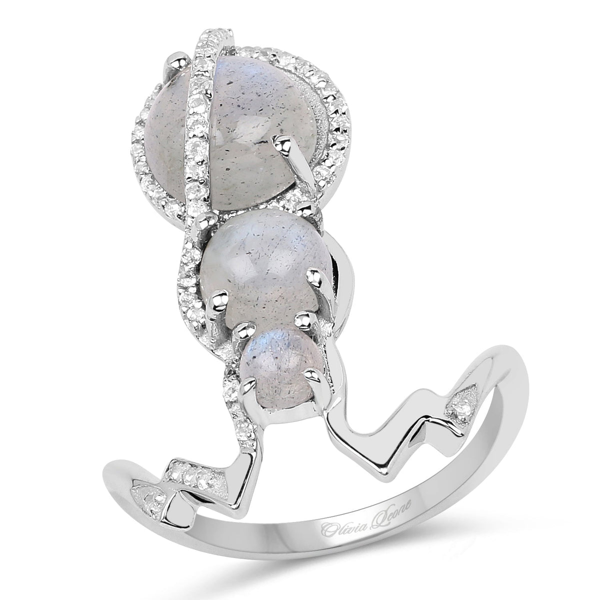 2.79 Carat Genuine Labradorite And White Topaz .925 Sterling Silver Ring