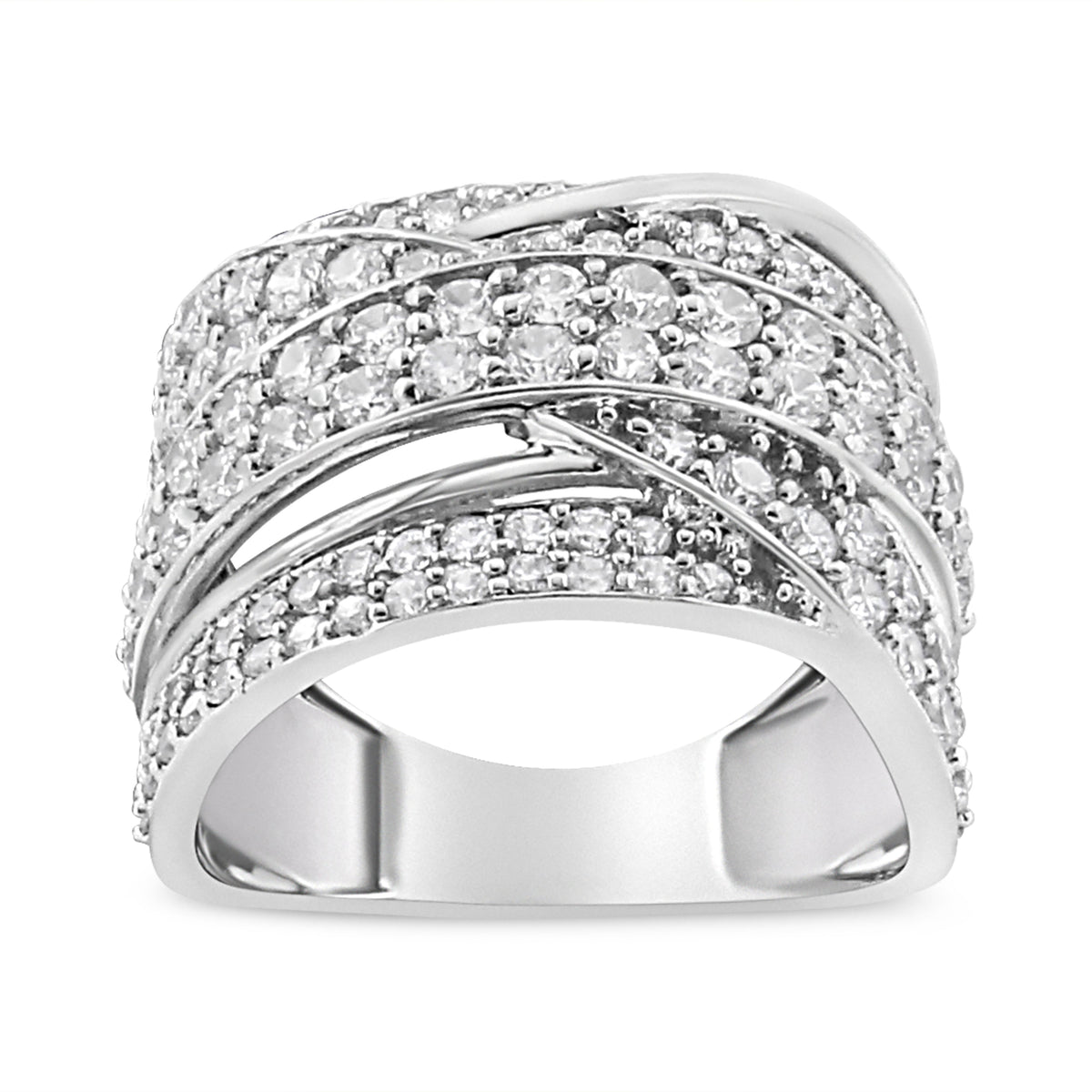 .925 Sterling Silver 2.00 Cttw Round-Cut Diamond Overlapping Bypass Band Ring (I-J Color, I2-I3 Clarity) - Ring Size 7