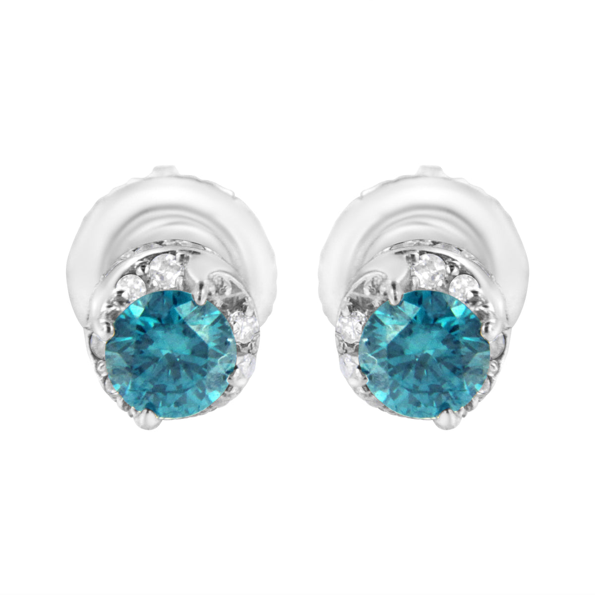 14K White Gold 1/2 cttw White and Treated Blue Round Diamond Earrings (I-J I2-I3)