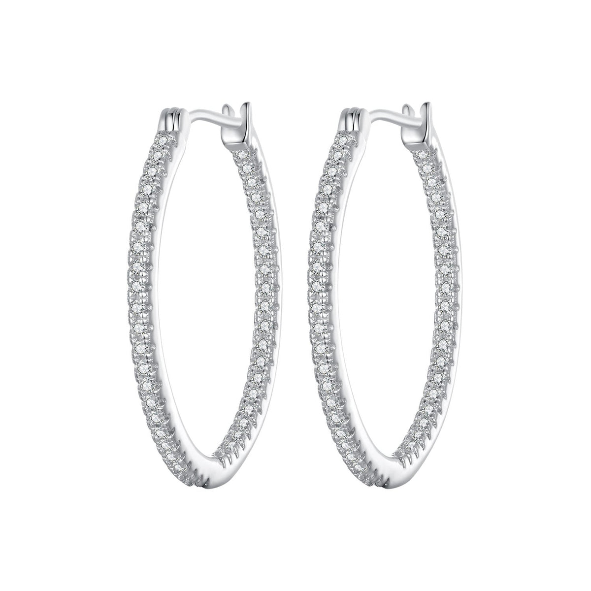 925 Sterling Silver Earrings with Pave Setting CZ in White Gold for Women