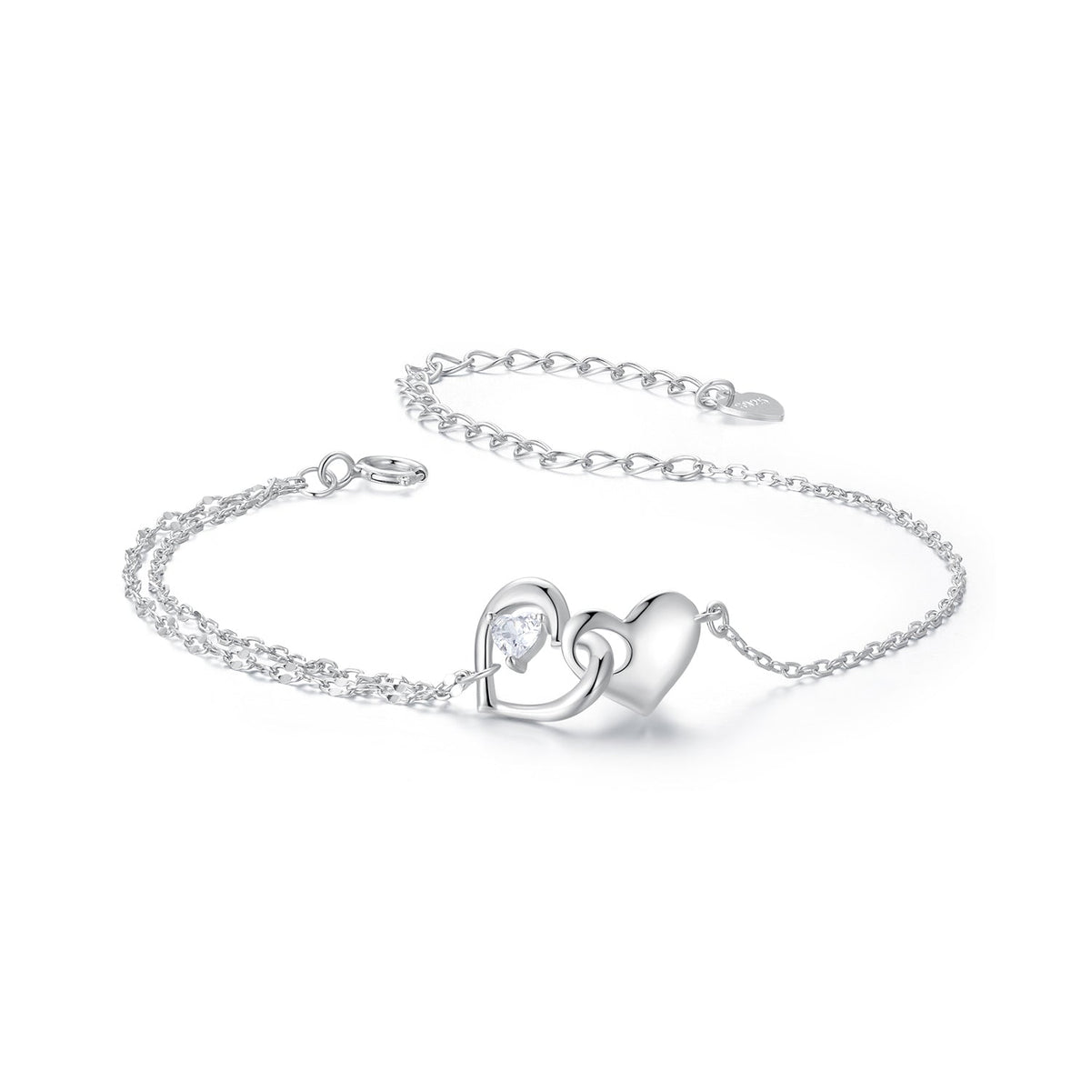 925 Sterling Silver Bracelet with Pave Setting CZ and White Gold Plating