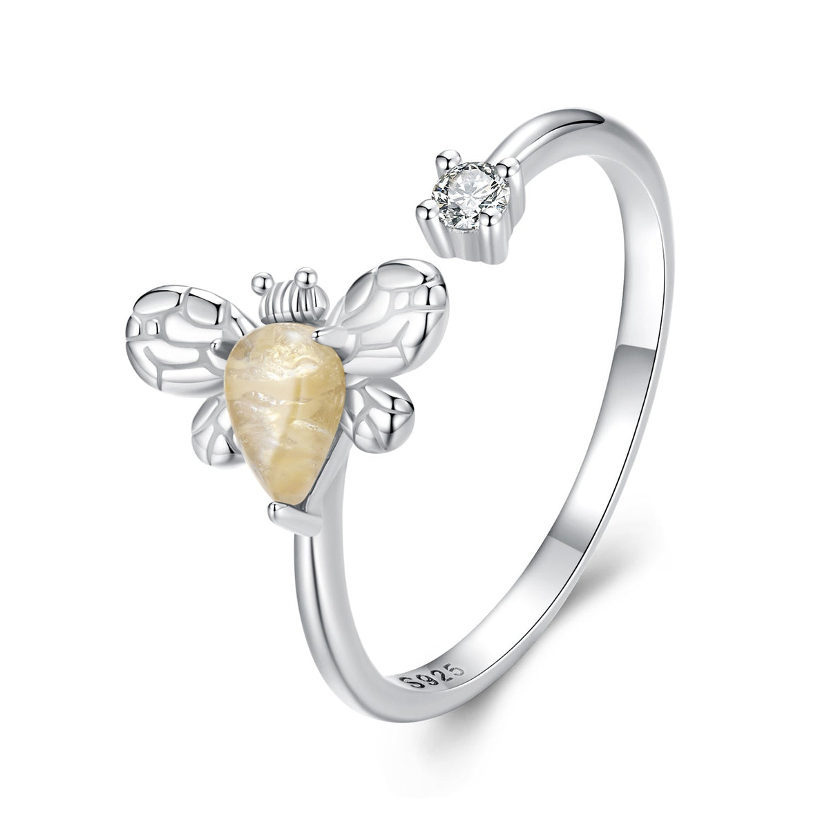 925 Sterling Silver White Gold Plated Jade Ring with CZ for Women