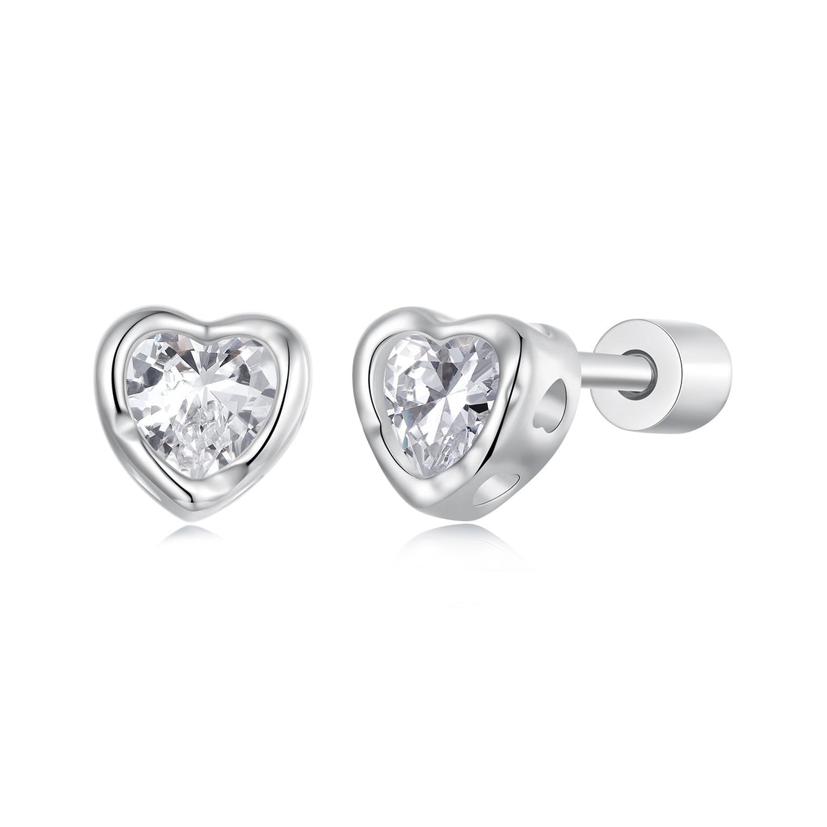 925 Sterling Silver Earrings with Plated White Gold & Pavé Setting CZ, 0.5cm for Women