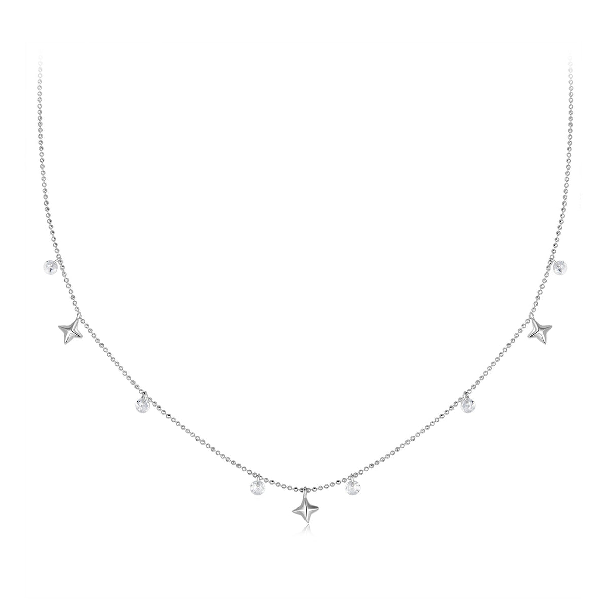 925 Sterling Silver Plated White Gold Pendant Necklace with CZ Charm for Women 38+6cm
