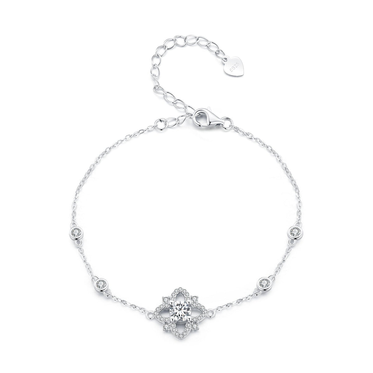 S925 Sterling Silver 0.5 Carat Moissanite Bracelet 16cm+5cm for Women