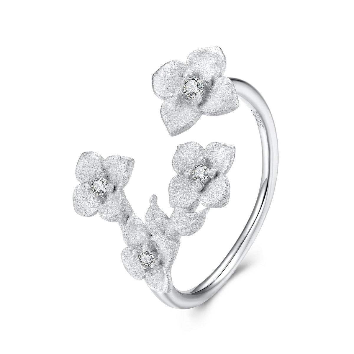 925 Sterling Silver Women's Ring with Pavé Set CZ and White Gold Plating - Style E