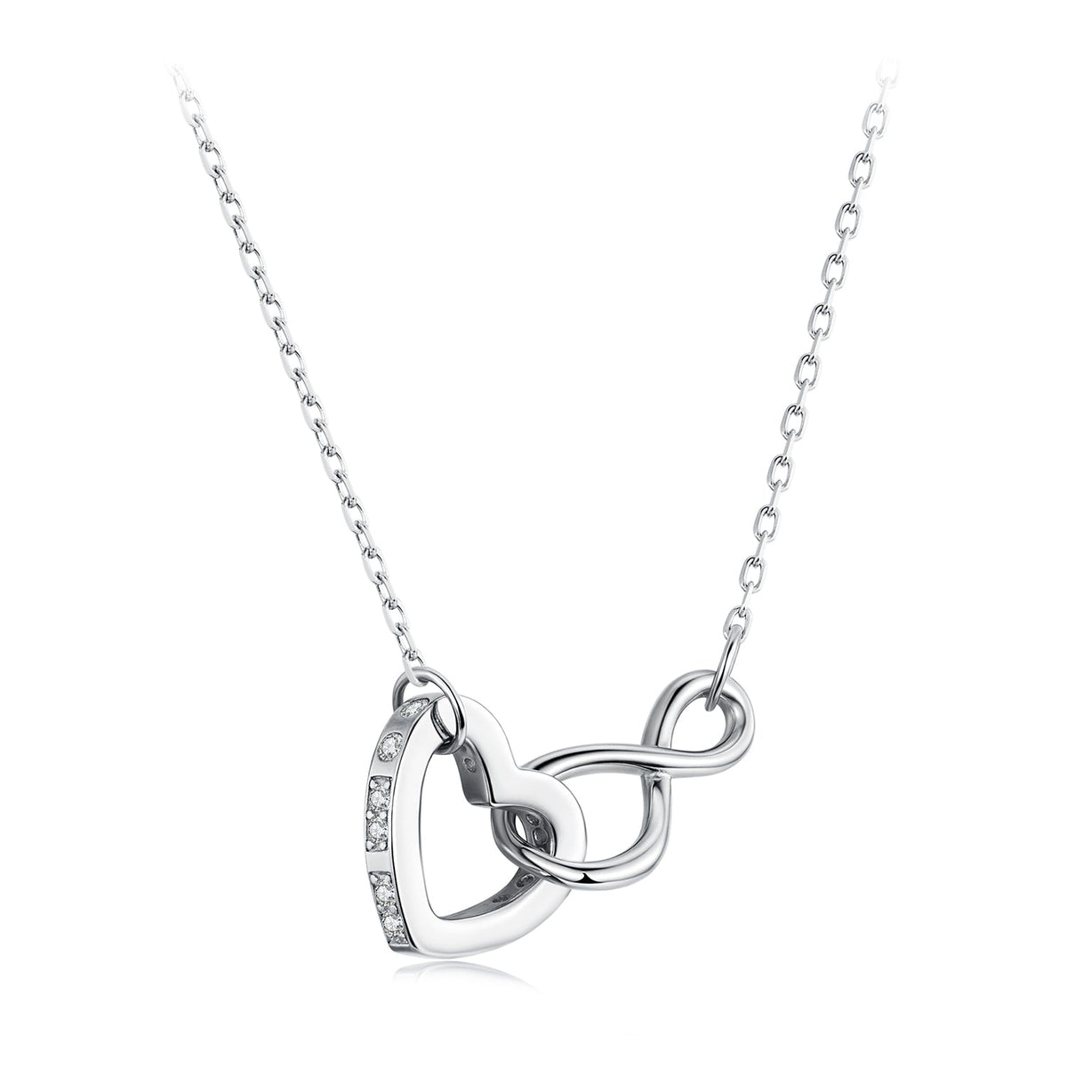 925 Sterling Silver Necklace with Pavé Setting CZ, 40+5cm, Plated White Gold, Women