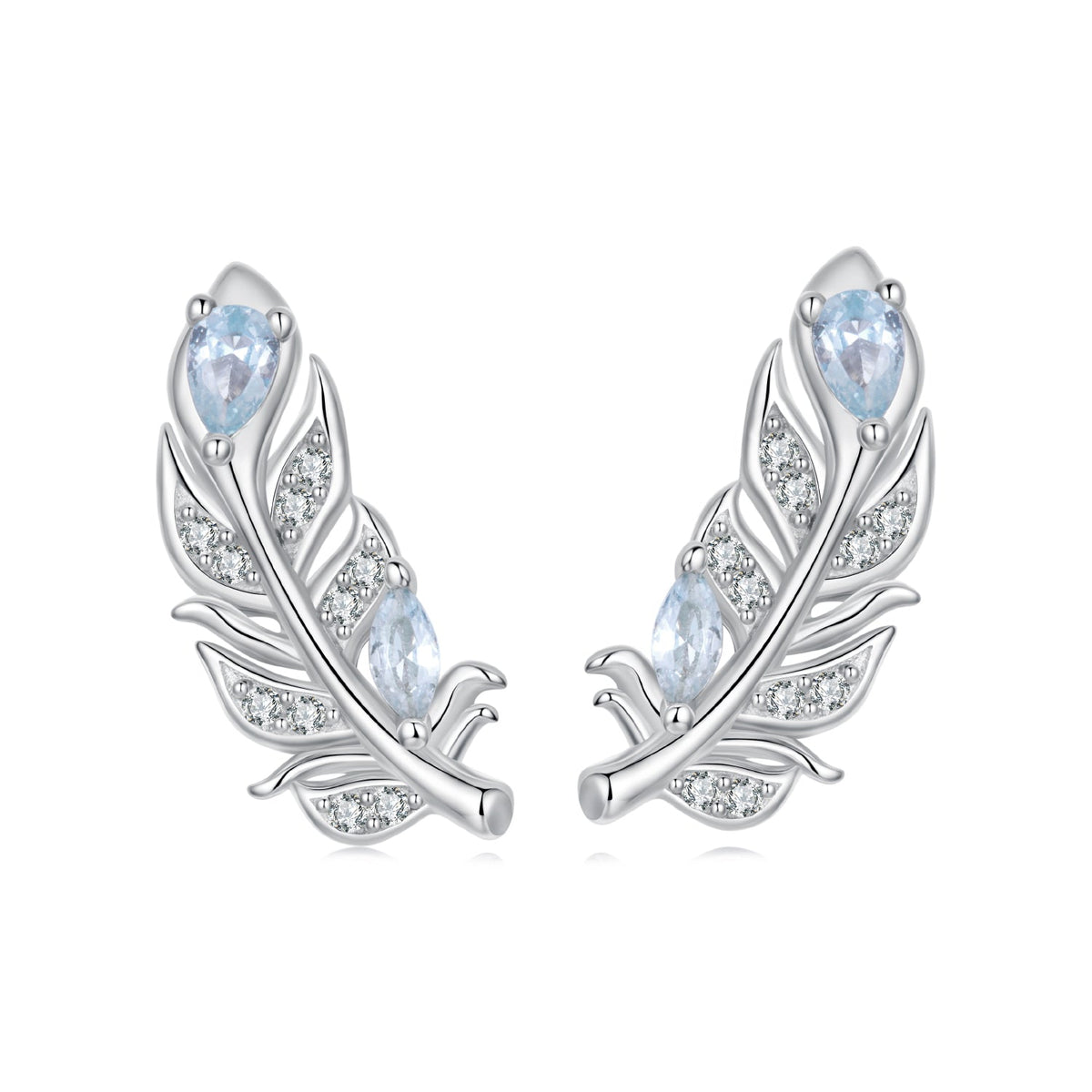 925 Sterling Silver Earrings with Pavé Setting CZ and White Gold Plating