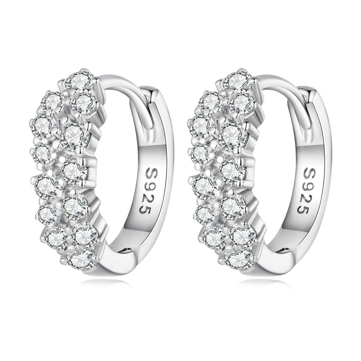 925 Sterling Silver Earrings with Pavé Setting CZ, 1.2x0.45cm, Platinum Plated for Women