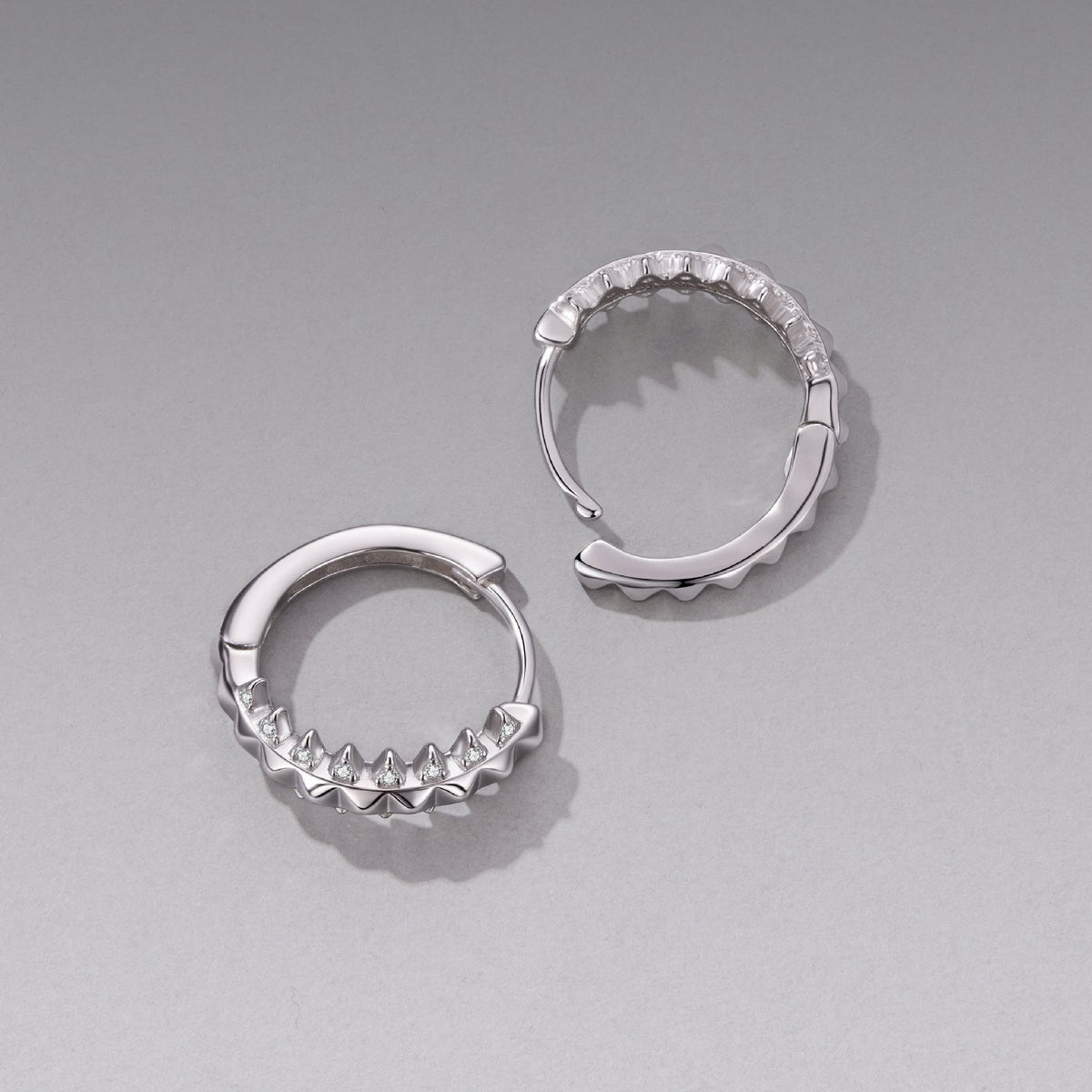 925 Sterling Silver White Gold Plated 1.6cm Pavé CZ Hoop Earrings for Women