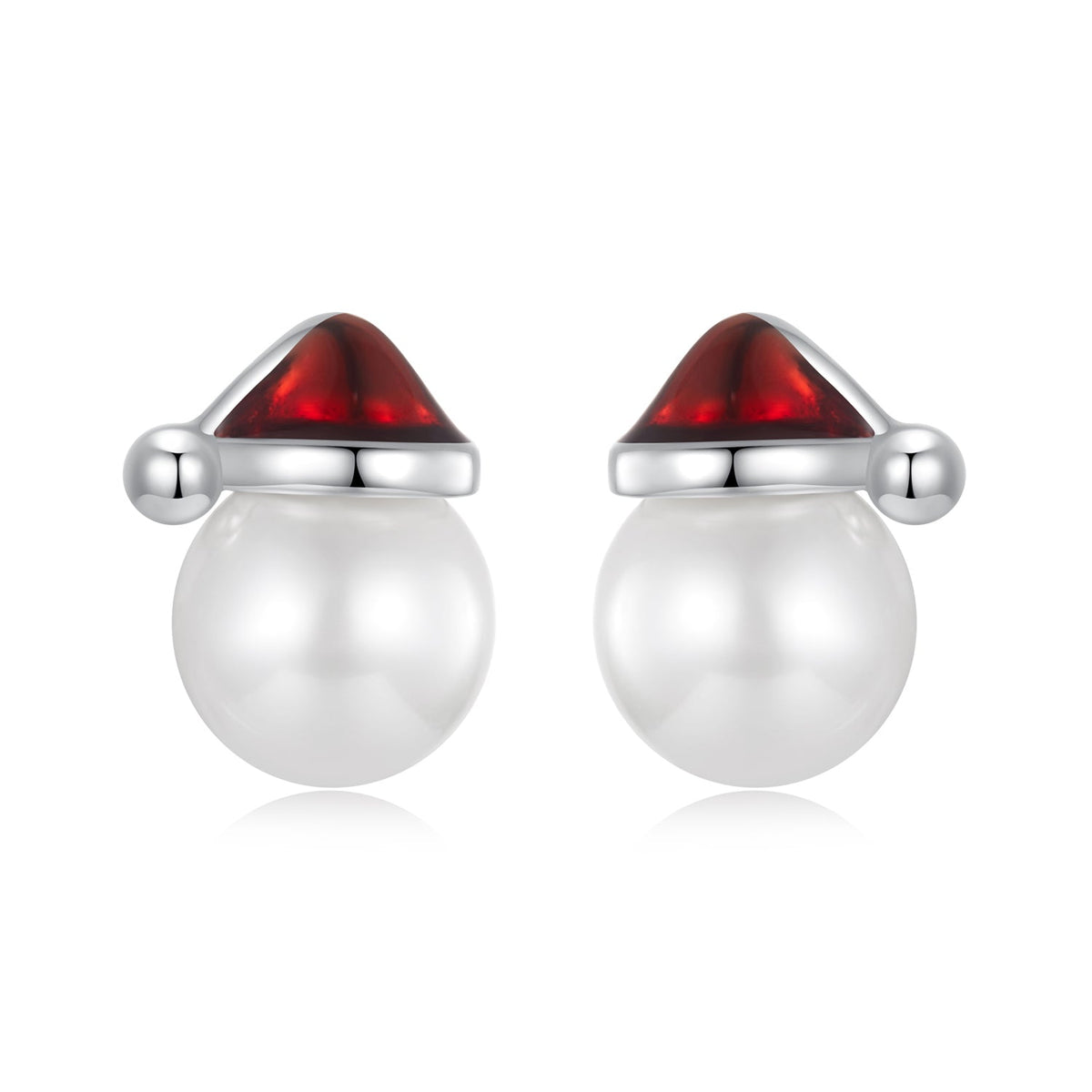 925 Sterling Silver White Gold Plated Enamel Earrings with Shell Pearl for Women