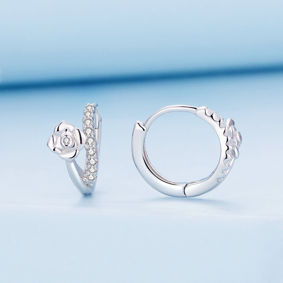 925 Sterling Silver Platinum Plated Pavé CZ Earrings