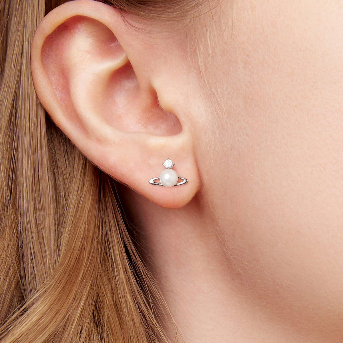 925 Sterling Silver Earrings with White Gold Plating and Shell Pearl
