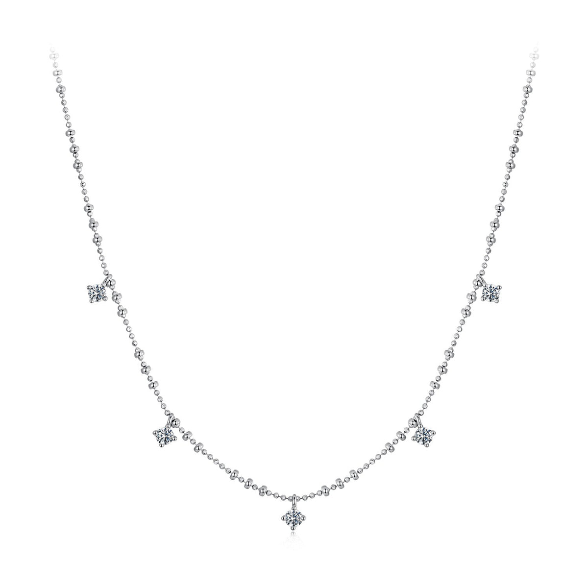 925 Sterling Silver 0.10ct Moissanite Necklace in White Gold, 40+5cm Chain for Women