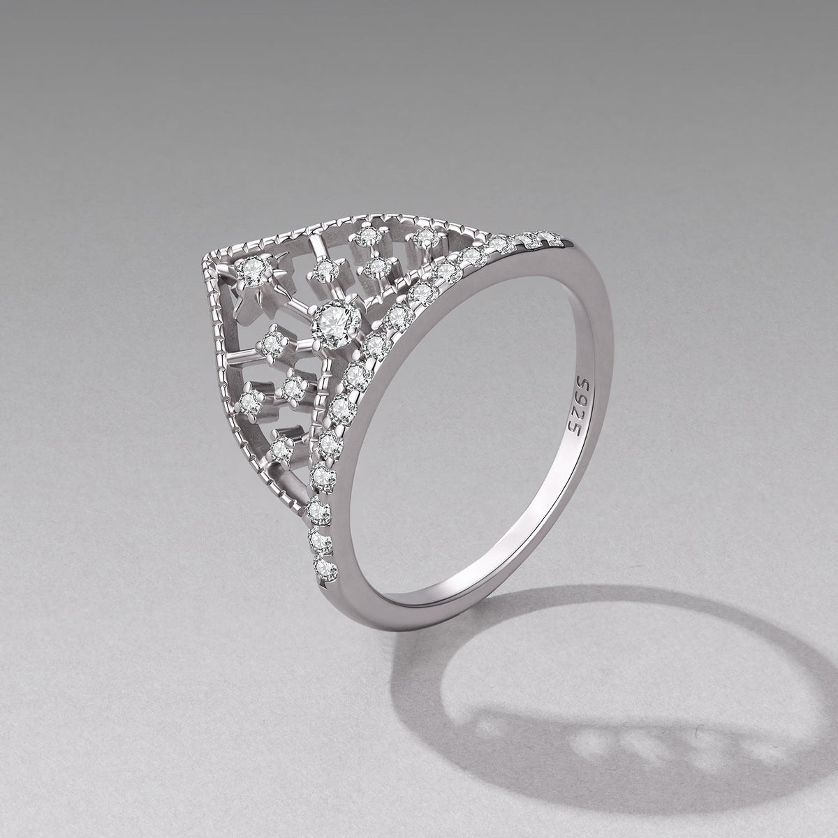 925 Sterling Silver White Gold Plated Ring with Pavé Setting CZ Size 6 for Women