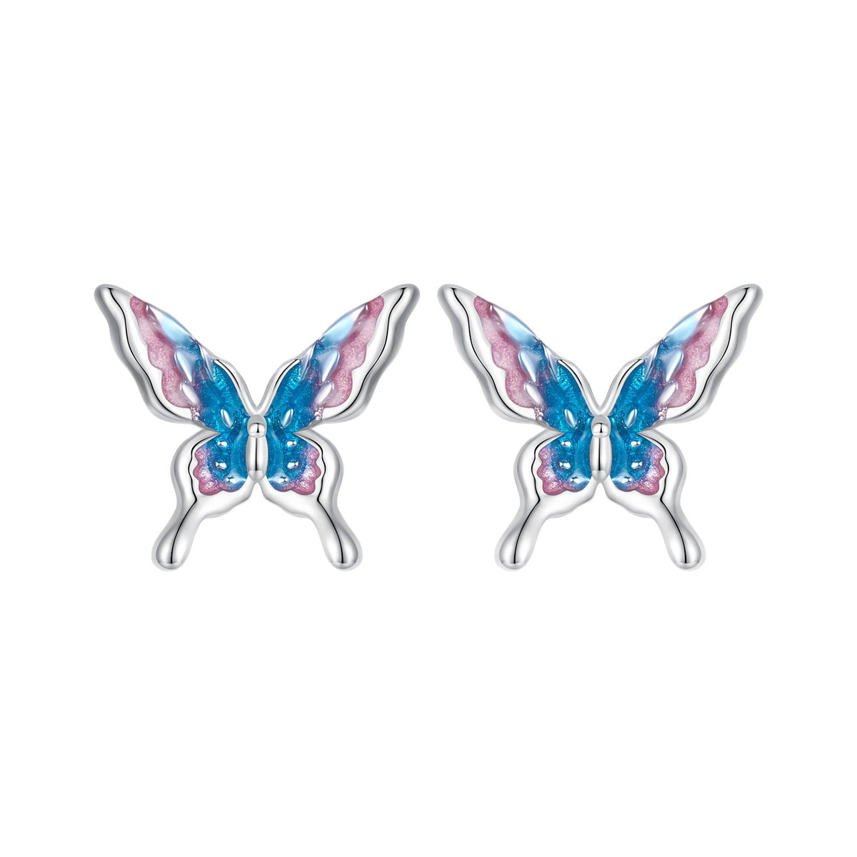 925 Sterling Silver White Gold Plated Enamel Earrings 9x10mm for Women