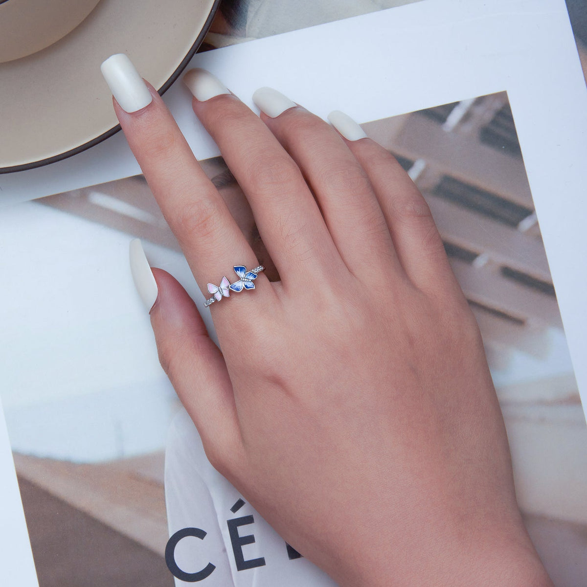 925 Sterling Silver Enamel Plated Ring Size 6 for Women