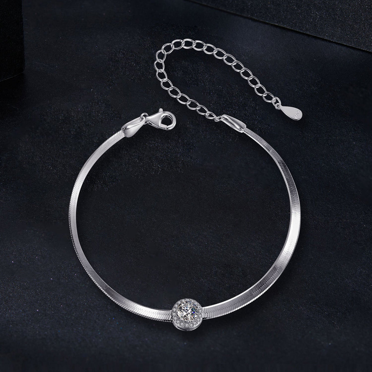 925 Sterling Silver 5.0mm Moissanite Bracelet with White Gold Plating for Women