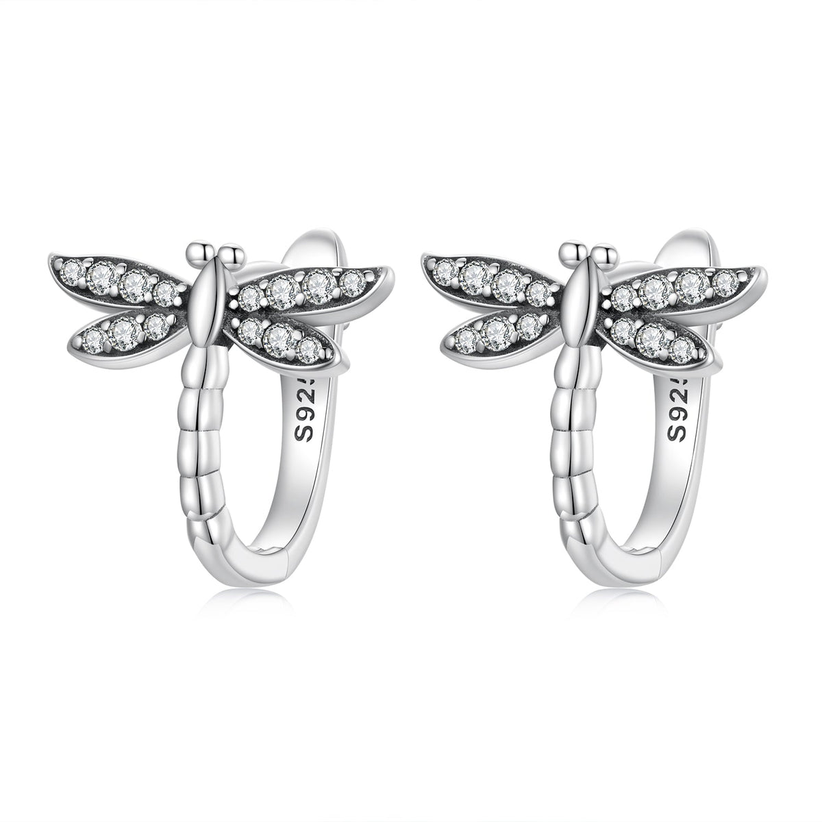925 Sterling Silver Earrings with Pavé Setting CZ, Oxidized Finish, 1.3cm for Women