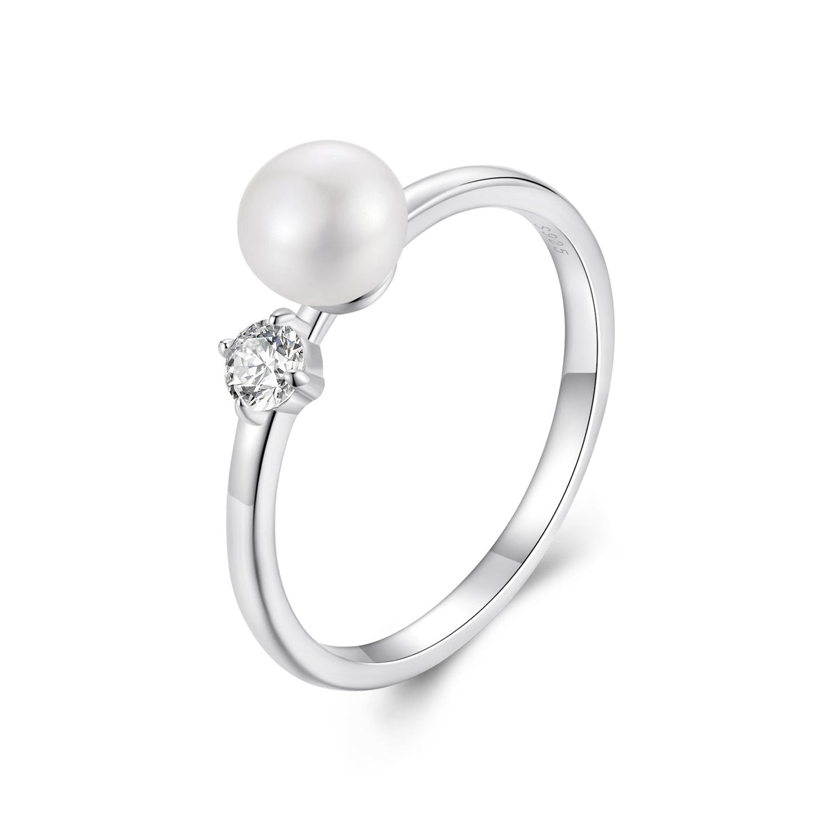 925 Sterling Silver Moissanite & Freshwater Pearl Ring 3mm Size 6 for Women