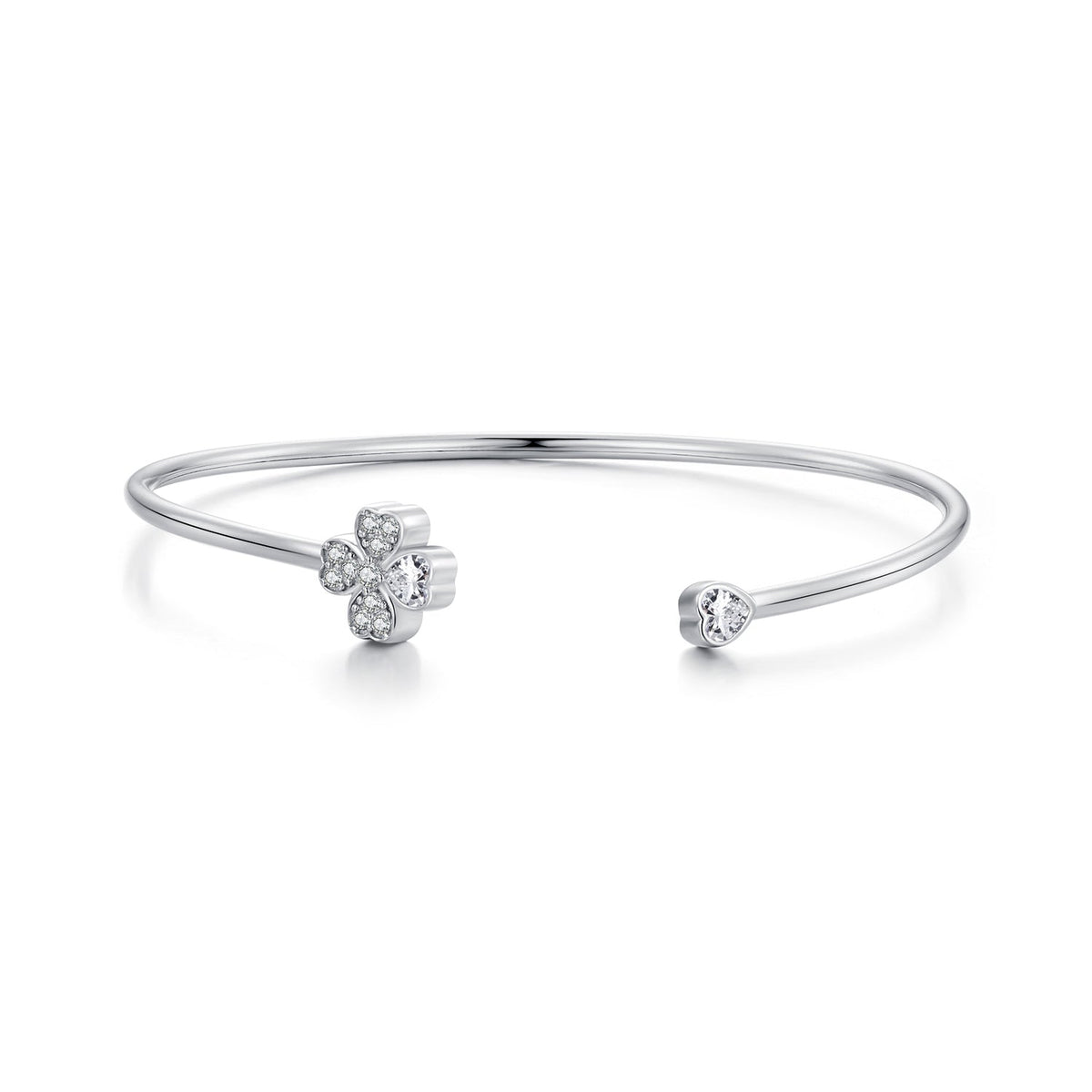 925 Sterling Silver Bracelet with Pavé Setting CZ, Inner Diameter 550mm, 2.0mm Wide, Unisex