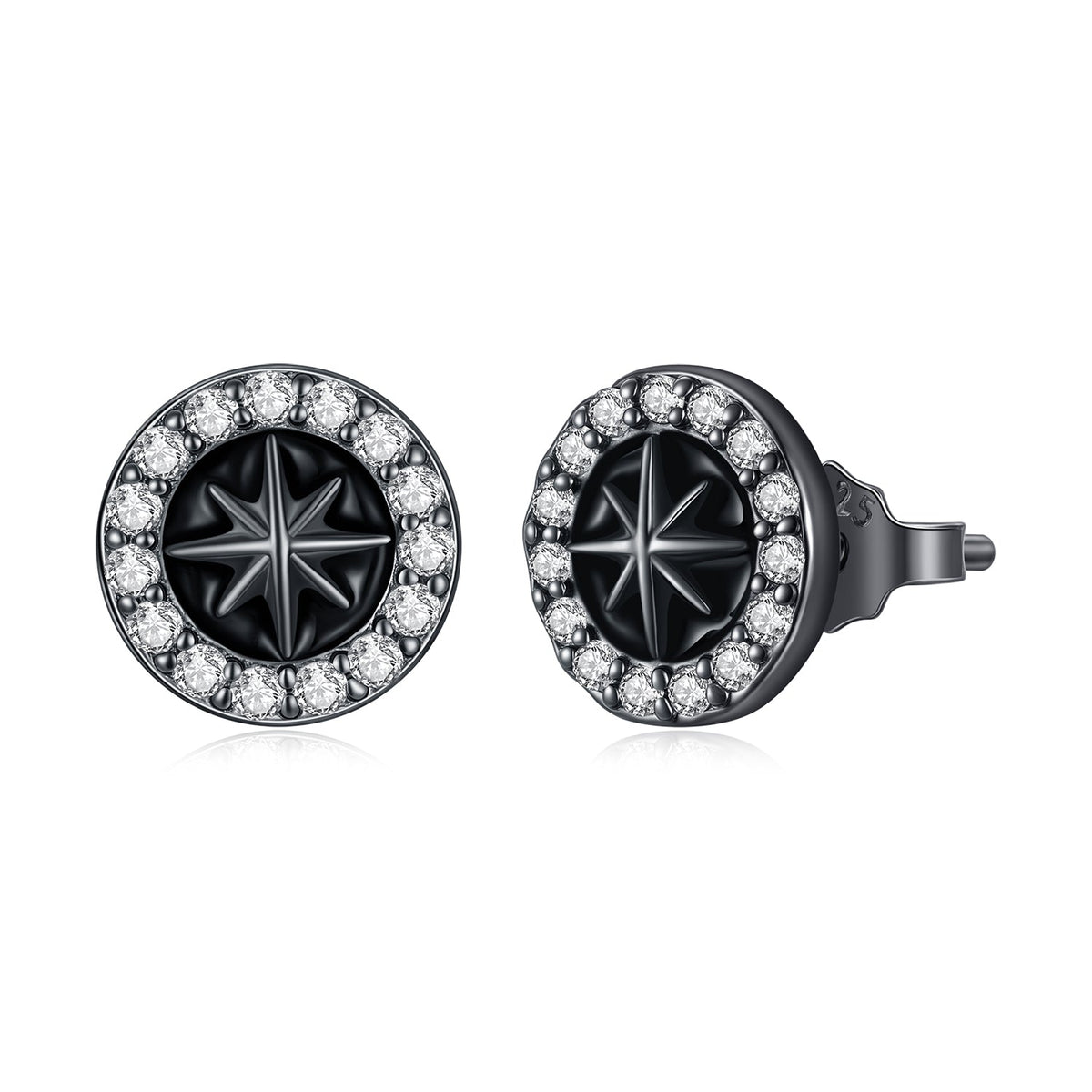925 Sterling Silver Black Gold Plated Pavé CZ Earrings with Enamel for Women