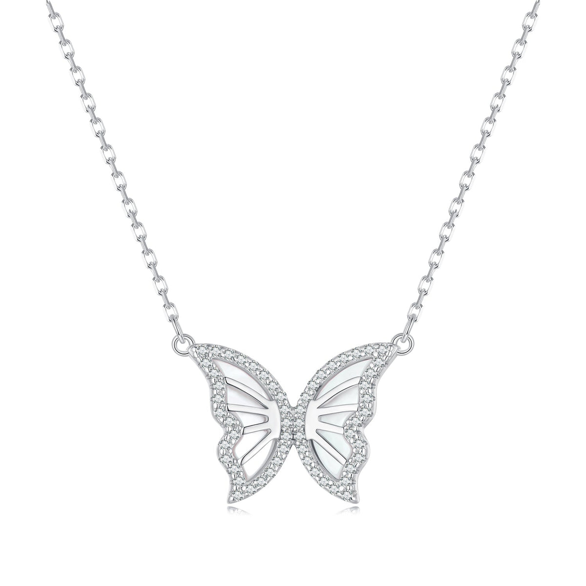 S925 Sterling Silver Plated Nacre & CZ Necklace, 40+5cm for Women