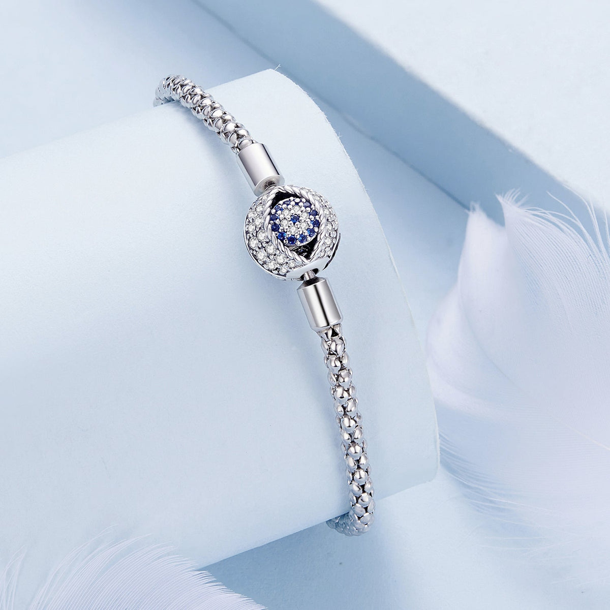 925 Sterling Silver Pavé Setting CZ 17.0 cm Oxidized Silver Bracelet for Women