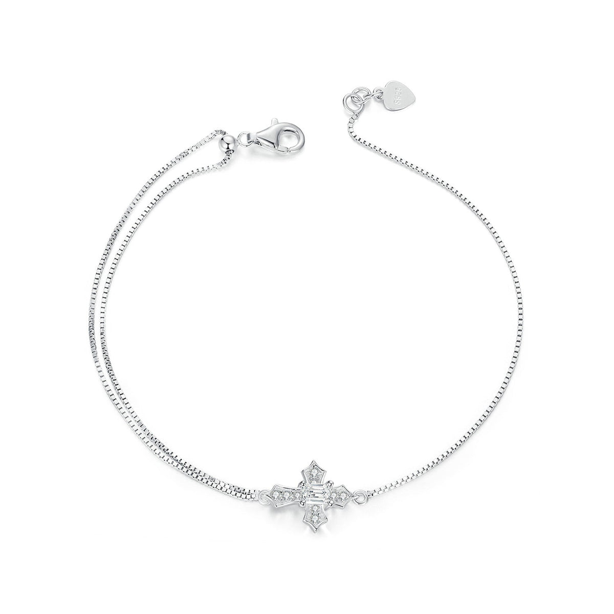 925 Sterling Silver White Gold Plated Bracelet with CZ Pendant 200mm for Women