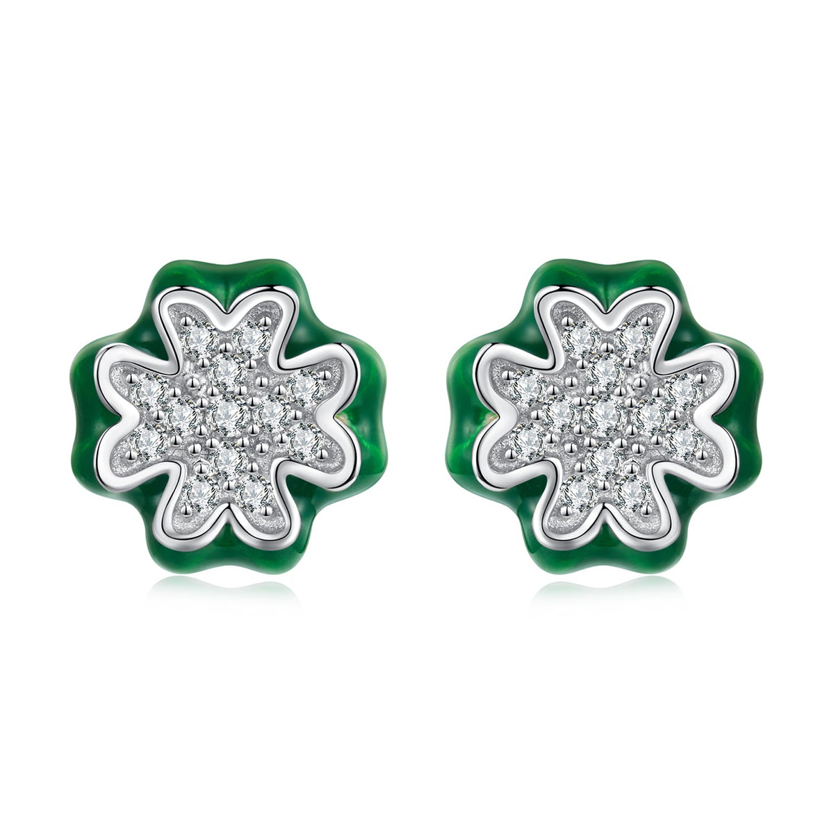 925 Sterling Silver Earrings with Pavé Set CZ & White Gold Plating, 0.75cm for Women