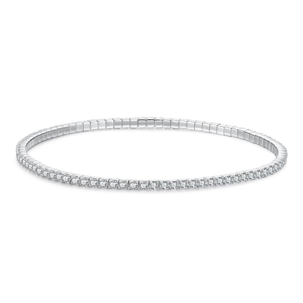 925 Sterling Silver White Gold Plated 16cm Stretchable CZ Bracelet for Women