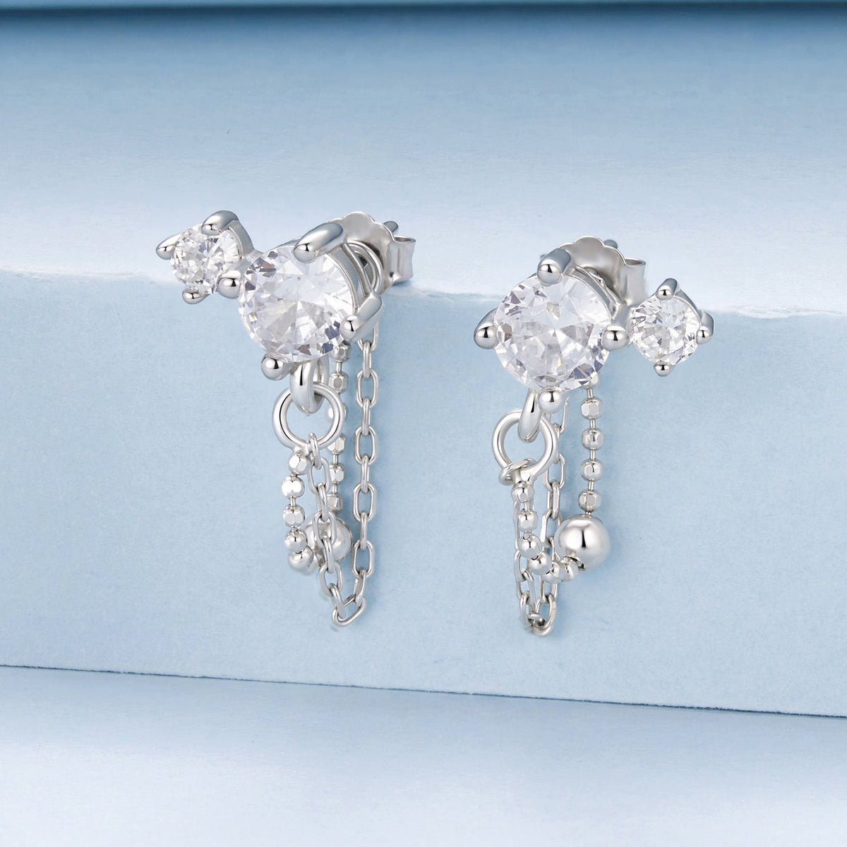 925 Sterling Silver White Gold Plated Pavé Setting CZ Earrings, 1.5cm for Women