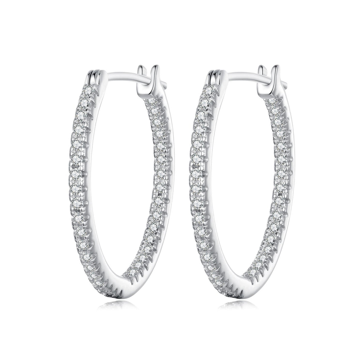 925 Sterling Silver Earrings with Pave Setting CZ in White Gold for Women