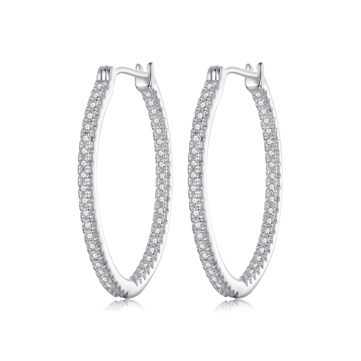 925 Sterling Silver Earrings with Pave Setting CZ in White Gold for Women